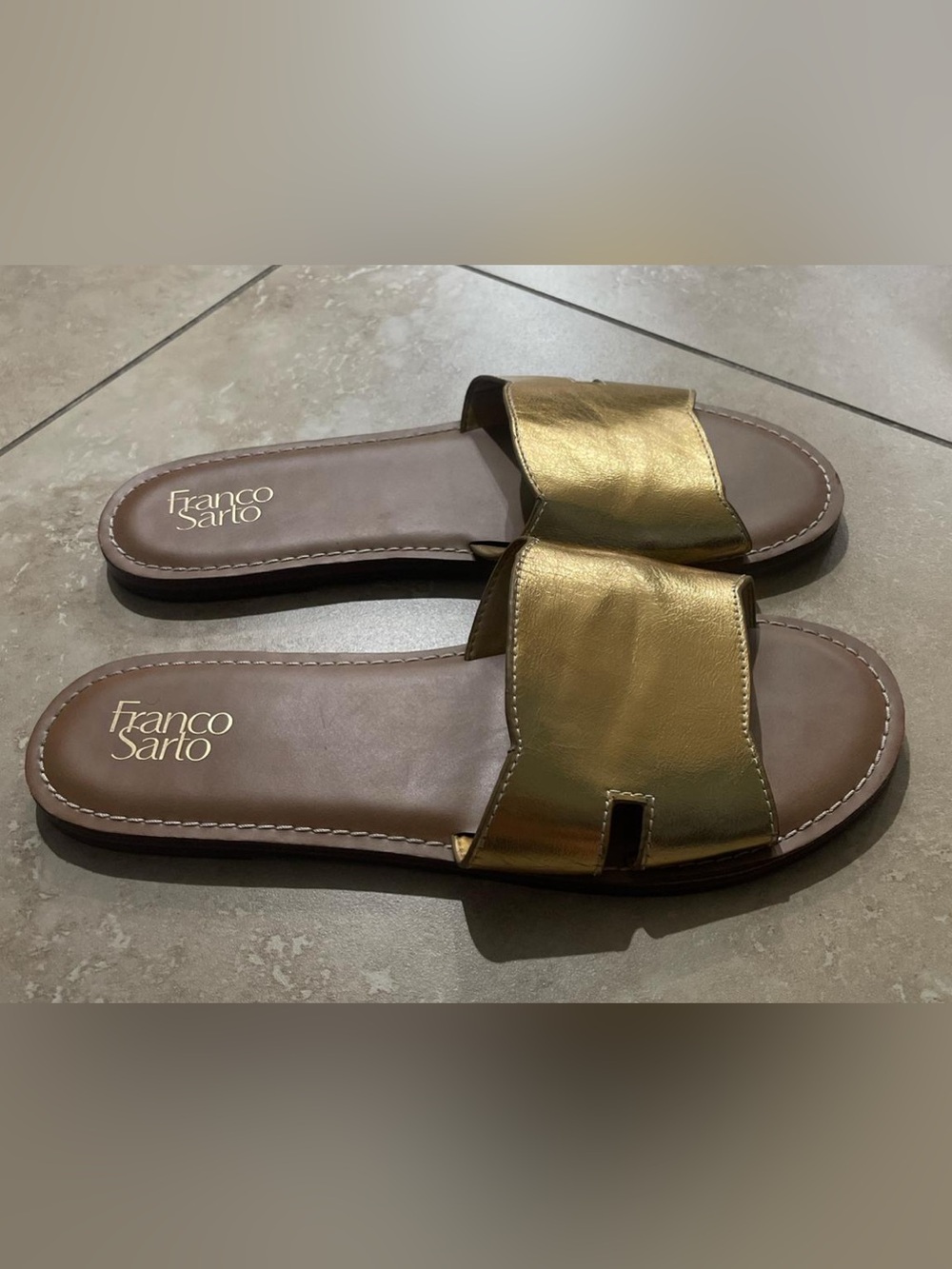 Franco Sarto Metallic Gold Slide Sandals
